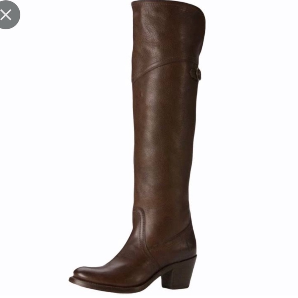 Frye Jane Cuff Over the Knee Heeled Boots in Dark Brown Leather - Picture 2 of 9